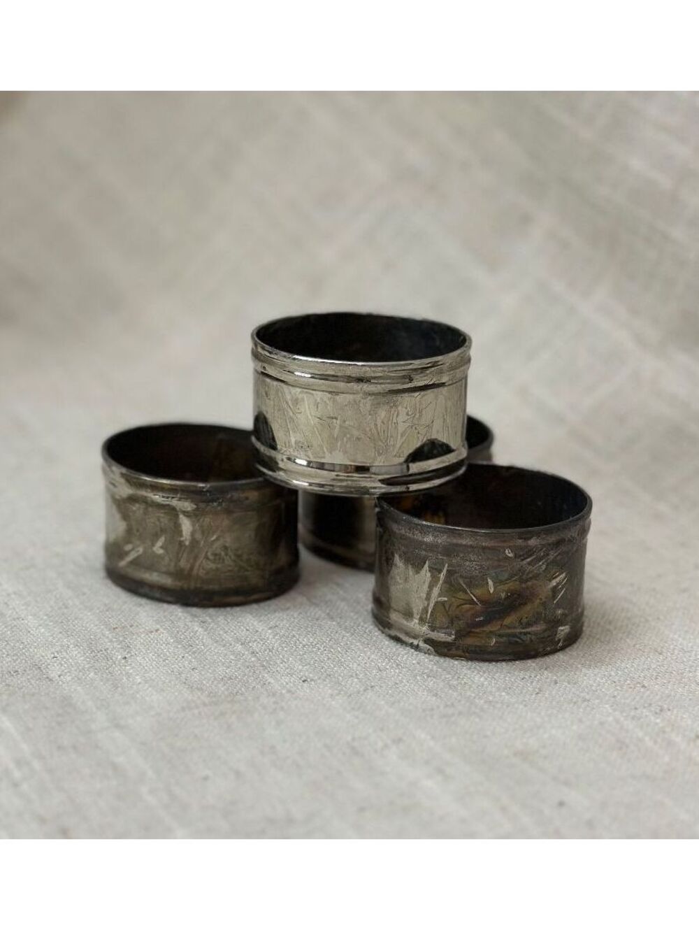 4 Vintage Silver Plated T Eaton Co. Hong Kong Oval Ribbed Rimmed Napkin Rings